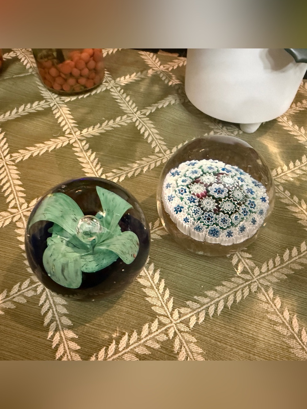 Blue and Teal Hand-Blown Glass Art Paperweight - Decorative Desk Accent